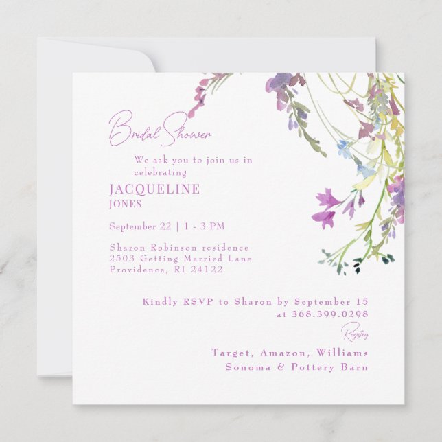 Invitation  Wildflowers Square Lavender Bridal Shower (Devant)