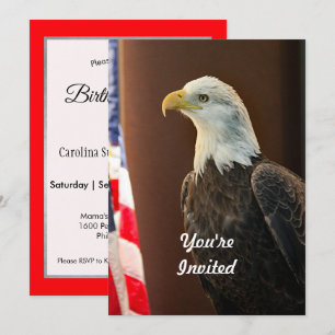 Invitation Wildlife Bald Eagle American Flag Photo Anniversai