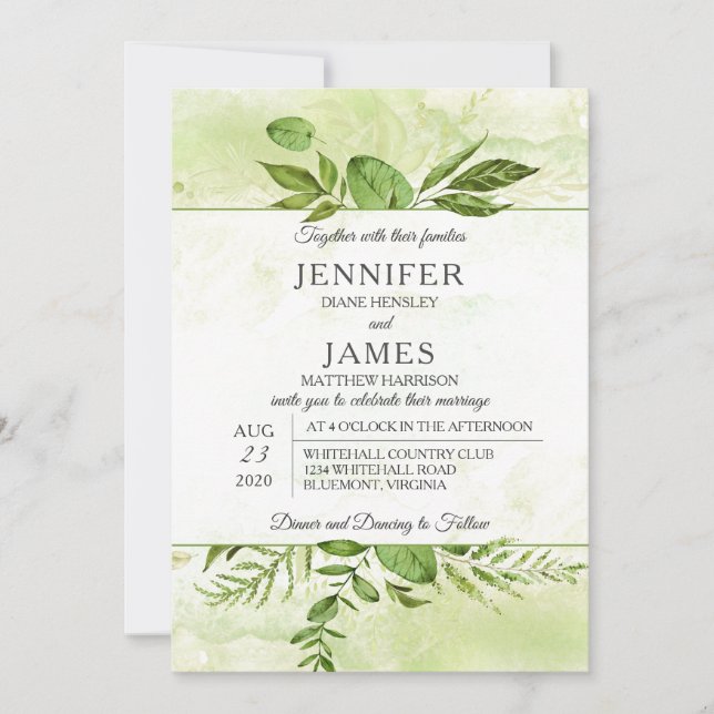 Invitation Wildwoods Botanical Modern Typography Mariage (Devant)