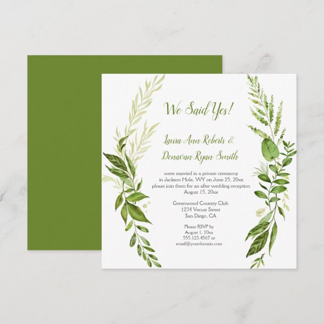 Invitation Wildwoods Botanicals Réception Rustique uniquement (Devant / Derrière)