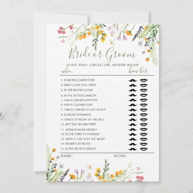 Invitation Wilflowers Bride ou jeu de chambre entièrement mod (Devant)