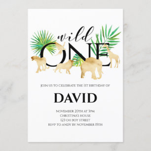 Invitation WILI ONE Garçon 1er anniversaire Gold Foil Animaux