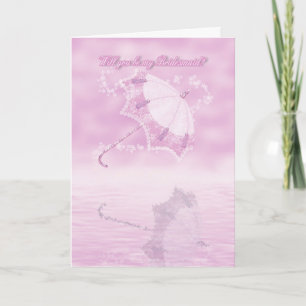 Invitation Will you be my bridesmaid pink floral parasol