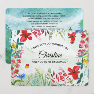Invitation Will you be my Bridesmaid? Wild Meadow Wildflowers