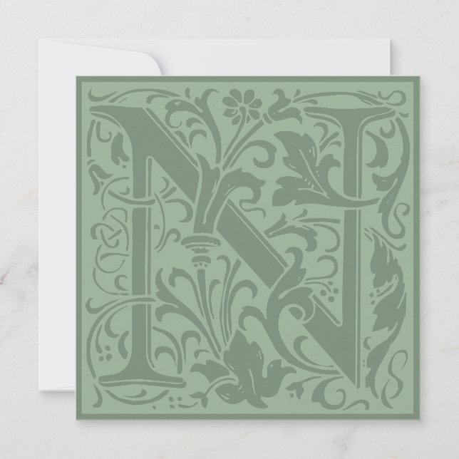 Invitation William Morris Alphabet Floral Lettre monogramme N (Devant)