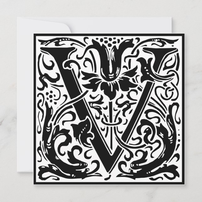 Invitation William Morris Alphabet Floral Lettre monogramme V (Devant)