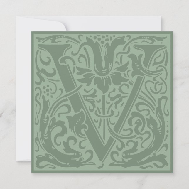 Invitation William Morris Alphabet Floral Lettre monogramme V (Devant)