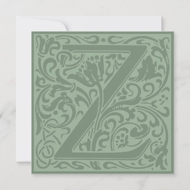 Invitation William Morris Floral Alphabet Monogram Letter Z (Devant)