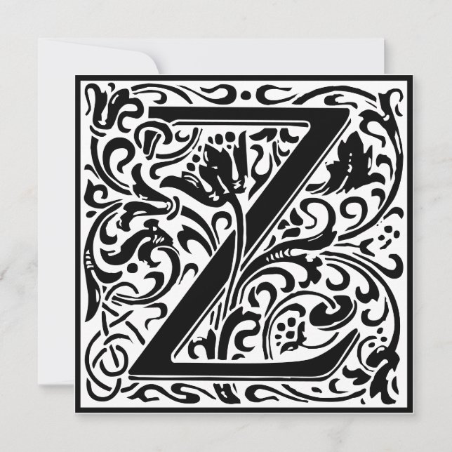 Invitation William Morris Floral Alphabet Monogram Letter Z (Devant)