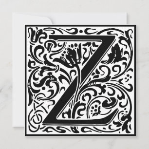 Invitation William Morris Floral Alphabet Monogram Letter Z