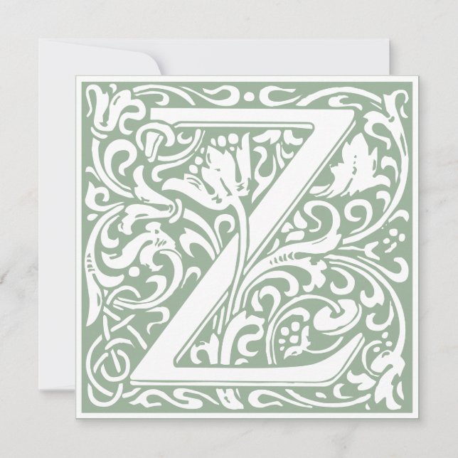Invitation William Morris Floral Alphabet Monogram Letter Z (Devant)