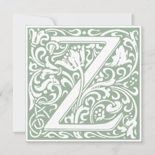 Invitation William Morris Floral Alphabet Monogram Letter Z
