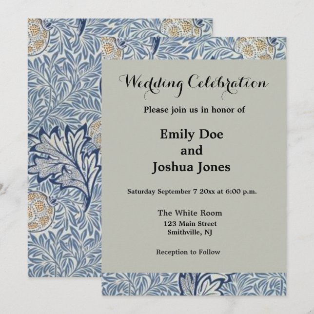 Invitation William Morris Flower Floral Design (Devant / Derrière)