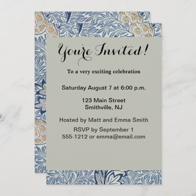 Invitation William Morris Flower Floral Design (Devant / Derrière)