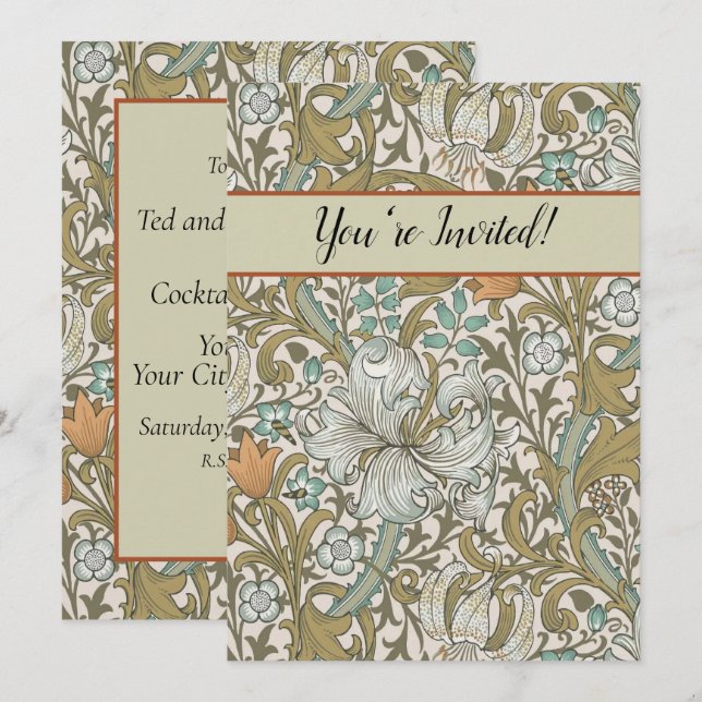 Invitation William Morris Golden Lily Blue Gold Classic (Devant / Derrière)