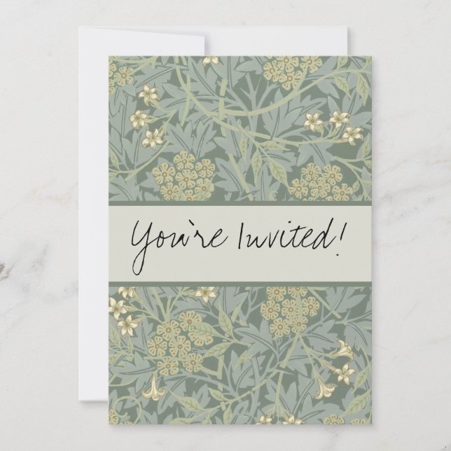 Invitation William Morris Jasmine Bleu Vert Art Botanique (Devant)