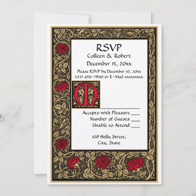 Invitation William Morris Kelmscott Press Floral Rose RSVP (Devant)