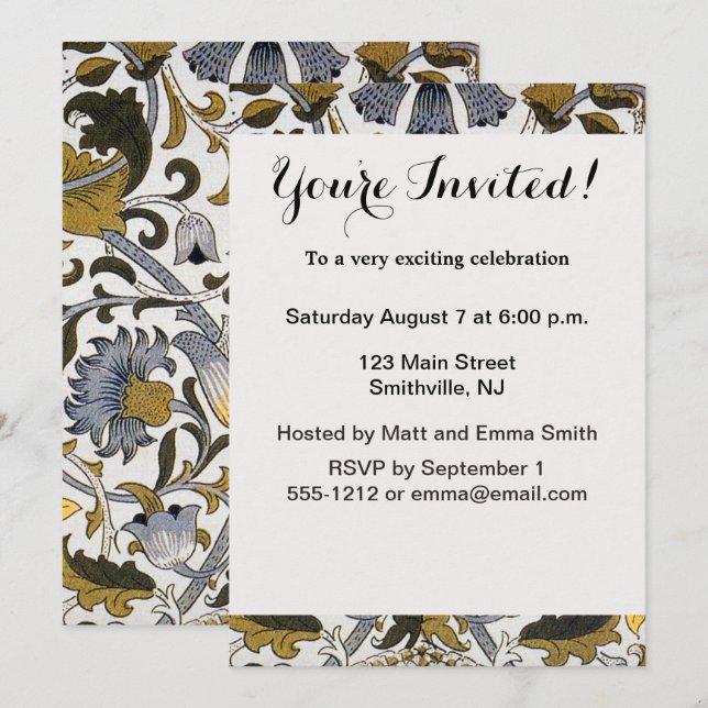 Invitation William Morris Lodden Fleur florale (Devant / Derrière)