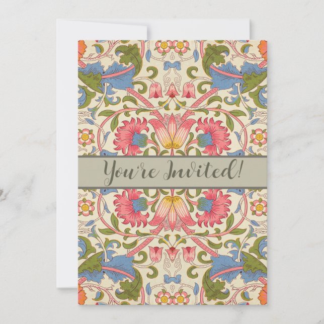 Invitation William Morris Lodden Motif Floral Pastel  (Devant)