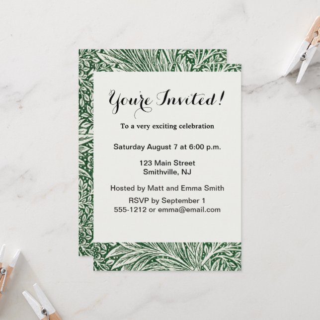 Invitation william morris marigold vert floral fleur (Devant/Arrière en situation)