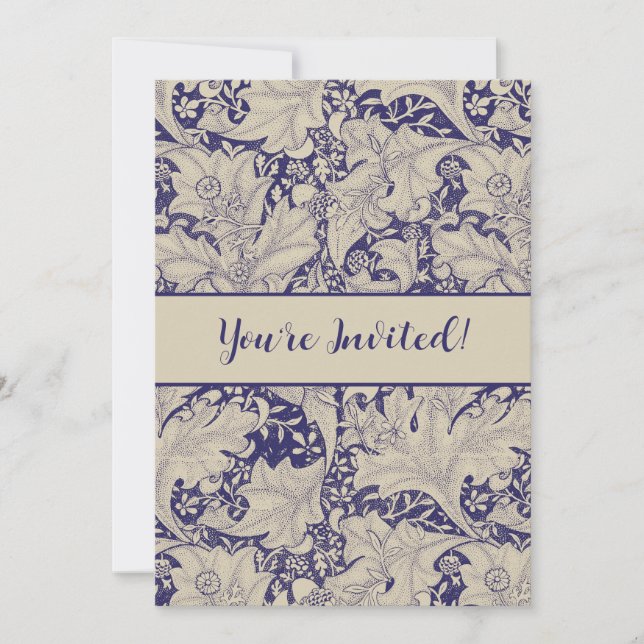 Invitation William Morris Motif Giroflée Bleu Antique (Devant)