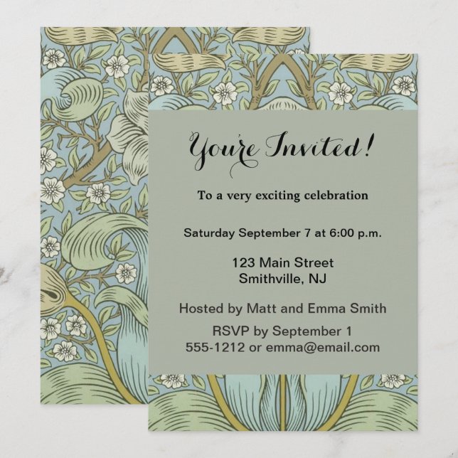 Invitation William Morris Spring Thicket : Floral antique (Devant / Derrière)