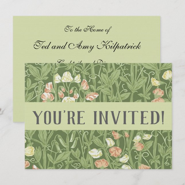 Invitation William Morris Sweet Pea Floral Design (Devant / Derrière)