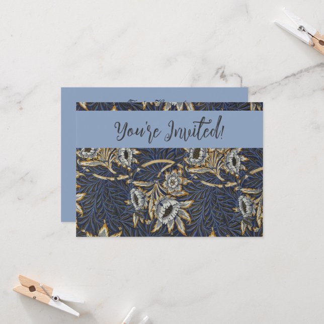 Invitation William Morris Tulip Willow Blue Motif (Devant/Arrière en situation)