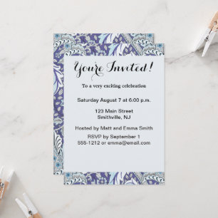 Invitation William Morris Windrush motif floral bleu