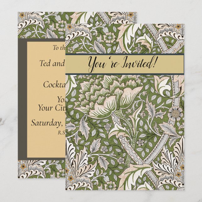 Invitation : William Morris Windrush Motif Vert : Vintage (Devant / Derrière)