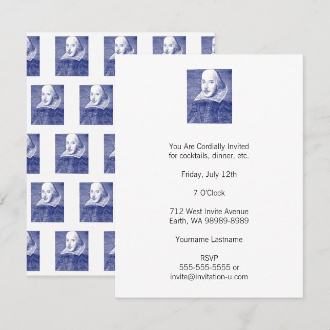 Invitation William Shakespeare Portrait de First Folio (Devant / Derrière)
