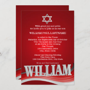 Invitation William Steel Wave Red Bar Mitzvah