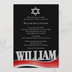 Invitation William Steel Wave Red Bar Mitzvah
