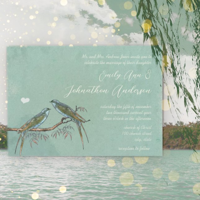Invitation Willow Tree Grove Green Blue Inséparable Mariage (Créateur téléchargé)