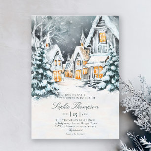 Invitation Winder Wonderland Aquarelle Neige Baby shower froi