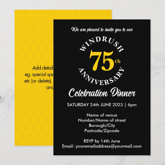 Invitation Windrush 75e anniversaire (Devant / Derrière)