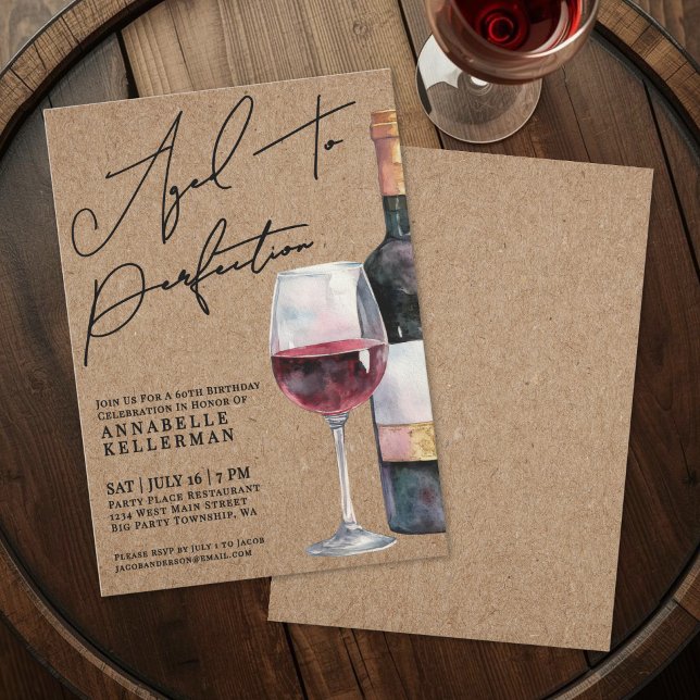 Invitation Wine Aged To Perfection Adult Birthday Party (Wine Aged To Perfection Adult Birthday Party Invitation)