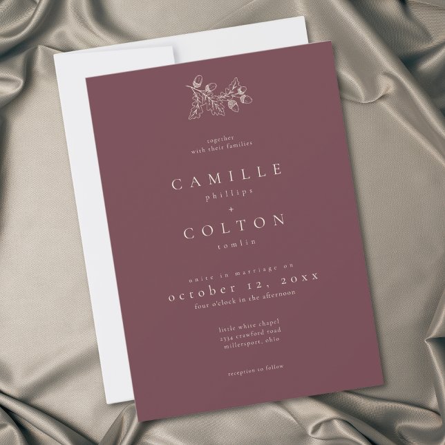 Invitation Wine Burgundy Minimalist Leaf Acorn Fall Wedding (Créateur téléchargé)