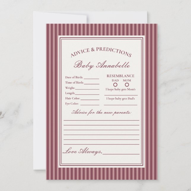 Invitation Wine Vineyard Club Old Money Advice for Baby Card (Devant)