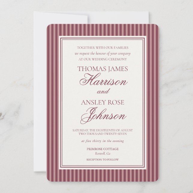 Invitation Wine Vineyard Club Old Money Striped Wedding (Devant)