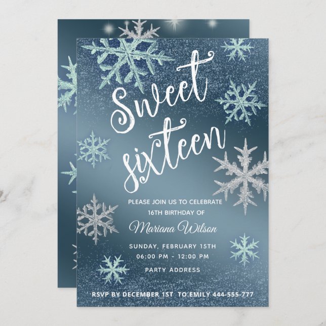 Invitation Winer merveilleux pays Shiny étincelante flocons d (Devant / Derrière)