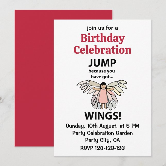 Invitation Wings Jump Because You Have Got Wings Anniversaire (Devant / Derrière)