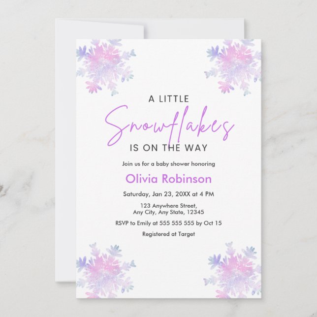 Invitation Winter A Little Snowflake Baby Shower  (Devant)