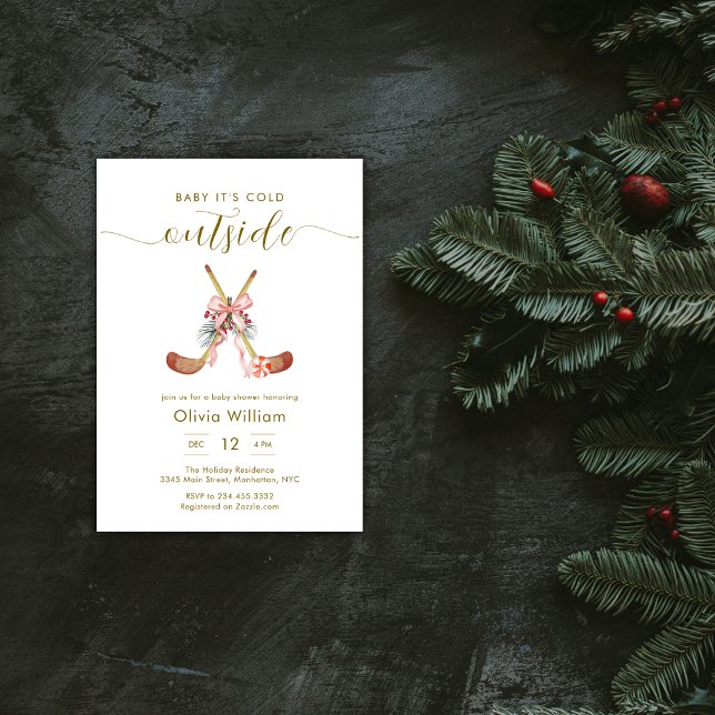 Invitation Winter All Stars Bow Hockey Girl Baby Shower (Winter All Stars Bow Hockey Girl Baby Shower Invitation)