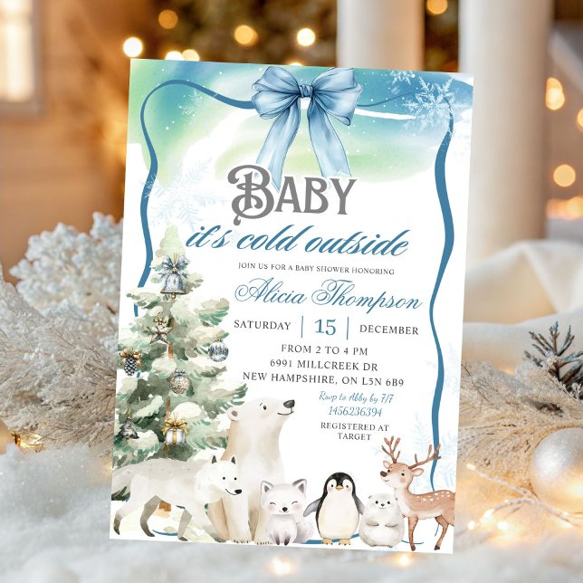 Invitation Winter Animals Aurora Bow Coquette Boy Baby Shower (Créateur téléchargé)