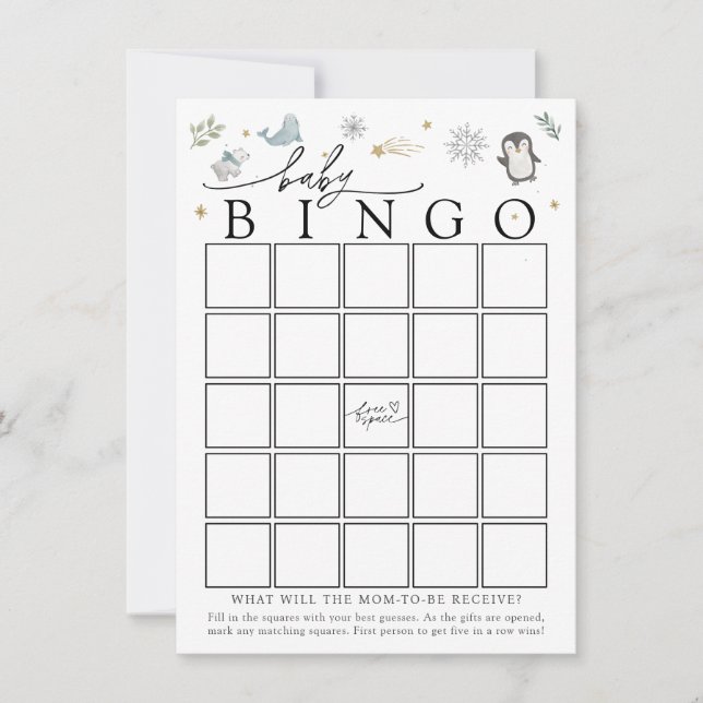Invitation Winter Baby Animals Baby Shower Bingo Game Card (Devant)