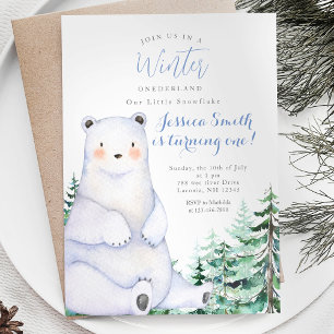 Invitation Winter Bear Forest Rustic Onederland 1er anniversa