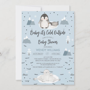Invitation Winter Blue Boys Arctic Animaux Baby shower