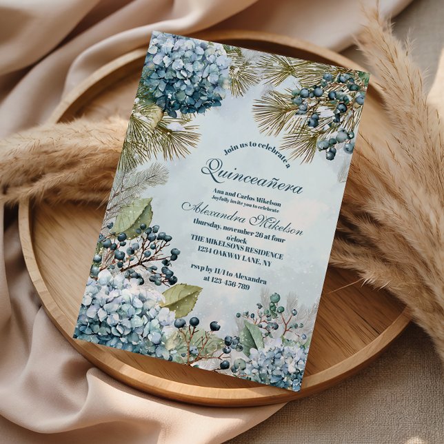 Invitation Winter Blue Floral Quinceañera (Créateur téléchargé)