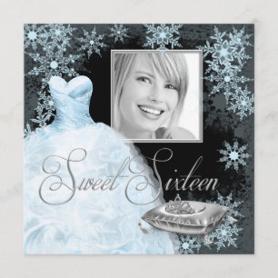 Invitation Winter Blue Snowflake Photo Sweet sixteen Party